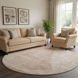 8' Salmon And Ivory Abstract Geometric Washable Round Rug With UV Protection