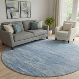 8' Blue And Ivory Abstract Washable Round Rug With UV Protection