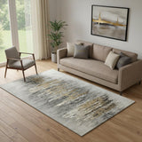 5' X 8' Gray Silver And Gold Abstract Washable Area Rug With UV Protection