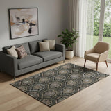 5' X 8' Black Brown And Gray Medallion Washable Area Rug With UV Protection