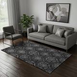 5' X 8' Gray And Silver Medallion Washable Area Rug With UV Protection