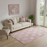 5' X 8' Pink And Ivory Medallion Washable Area Rug With UV Protection