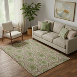 5' X 8' Olive Green And Copper Medallion Washable Area Rug With UV Protection