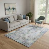 5' X 8' Green Purple And Gray Abstract Washable Area Rug With UV Protection