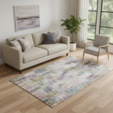 5' X 8' Plum Gold And Ivory Abstract Washable Area Rug With UV Protection