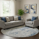 8' Blue Taupe And Ivory Abstract Washable Round Rug With UV Protection