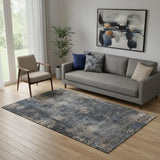 5' X 8' Charcoal Blue And Beige Abstract Washable Area Rug With UV Protection