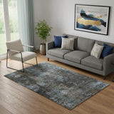 5' X 8' Graphite Blue And Copper Abstract Washable Area Rug With UV Protection
