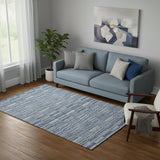 5' X 8' Navy Blue And Gray Striped Washable Area Rug With UV Protection