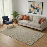 5' X 8' Rust Beige And Gray Striped Washable Area Rug With UV Protection