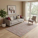 5' X 8' Red Beige And Copper Striped Washable Area Rug With UV Protection