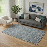 5' X 8' Teal And Gray Striped Washable Area Rug With UV Protection