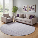 8' Plum And Ivory Striped Washable Round Rug With UV Protection