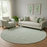 8' Sage And Ivory Striped Washable Round Rug With UV Protection