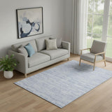 5' X 8' Sky Blue And Ivory Striped Washable Area Rug With UV Protection
