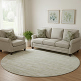 8' Taupe And Beige Striped Washable Round Rug With UV Protection
