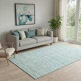 5' X 8' Turquoise Gray And Ivory Striped Washable Area Rug With UV Protection