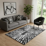 5' X 8' Black And Ivory Zebra Print Washable Area Rug With UV Protection