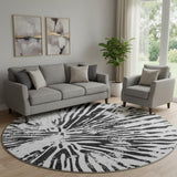8' Ivory And Black Zebra Print Washable Round Rug With UV Protection