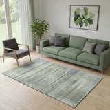 5' X 8' Artichoke Green And Gray Striped Washable Area Rug With UV Protection