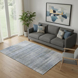5' X 8' Blue And Gray Striped Washable Area Rug With UV Protection