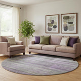 8' Purple And Gray Striped Washable Round Rug With UV Protection