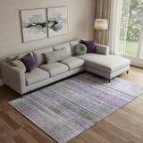 8' X 10' Purple And Gray Striped Washable Area Rug With UV Protection