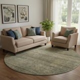 8' Brown Beige And Gray Striped Washable Round Rug With UV Protection