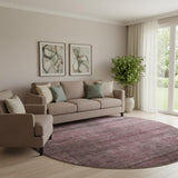 8' Merlot And Gray Striped Washable Round Rug With UV Protection