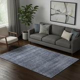 5' X 8' Navy Blue And Gray Striped Washable Area Rug With UV Protection
