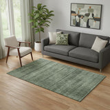 5' X 8' Olive Green And Gray Striped Washable Area Rug With UV Protection