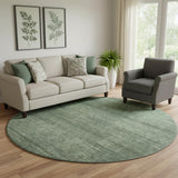 8' Olive Green And Gray Striped Washable Round Rug With UV Protection