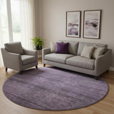 8' Plum And Gray Striped Washable Round Rug With UV Protection