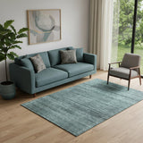 5' X 8' Teal And Gray Striped Washable Area Rug With UV Protection
