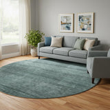 8' Teal And Gray Striped Washable Round Rug With UV Protection