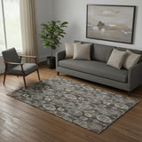 5' X 8' Chocolate Beige And Gray Damask Washable Area Rug With UV Protection