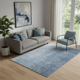 5' X 8' Blue And Ivory Ombre Washable Area Rug With UV Protection