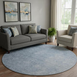 8' Blue And Ivory Ombre Washable Round Rug With UV Protection