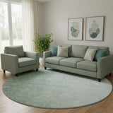 8' Green And Ivory Ombre Washable Round Rug With UV Protection