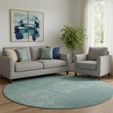 8' Teal And Ivory Ombre Washable Round Rug With UV Protection