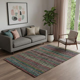 5' X 8' Black Green And Red Striped Washable Area Rug With UV Protection