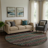 8' Black Green And Red Striped Washable Round Rug With UV Protection