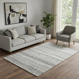 5' X 8' Ivory Brown And Gray Striped Washable Area Rug With UV Protection