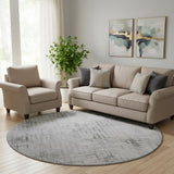 8' Gray And Silver Abstract Geometric Washable Round Rug With UV Protection