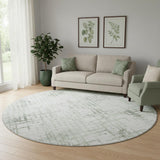 8' Green And Ivory Abstract Geometric Washable Round Rug With UV Protection