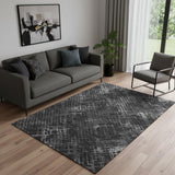 5' X 8' Charcoal And Ivory Abstract Geometric Washable Area Rug With UV Protection