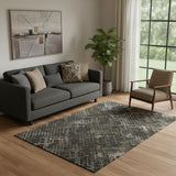5' X 8' Brown And Ivory Abstract Geometric Washable Area Rug With UV Protection