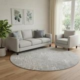 8' Gray And Silver Abstract Geometric Washable Round Rug With UV Protection