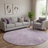 8' Lavender And Ivory Abstract Geometric Washable Round Rug With UV Protection