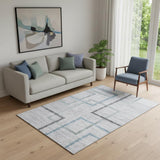 5' X 8' Gray And Blue Geometric Washable Area Rug With UV Protection